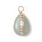 Copper Wire Wrapped Natural Green Aventurine & Natural Cultured Freshwater Pearl Beads Pendants, Teardrop Charms, Golden, 23.5~24x13x9mm, Hole: 3.5mm