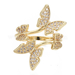 Латунные микро проложить манжеты кольца кубического циркония&nbsp;RJEW-S044-074-NF