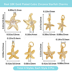 12 шт. 4 стиля латунных подвесок с микропаве из кубического циркония класса ААА&nbsp;ZIRC-BBC0002-71