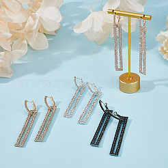 4 пара двухцветных серег-колец с полыми прямоугольными подвесками и стразами&nbsp;EJEW-FI0002-67