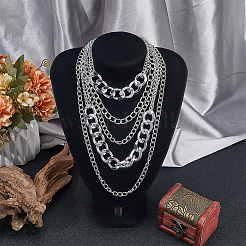 1 шт. алюминиевая кубинская цепочка из нескольких слоев для женщин&nbsp;NJEW-SP0001-10P