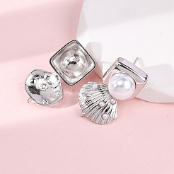 Латунные квадратные серьги-гвоздики в форме ракушки&nbsp;EJEW-H165-01B-P