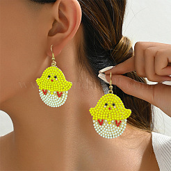 Пасхальные серьги-подвески в виде цыплят из цинкового сплава и стекла.&nbsp;FS-WG35CD4-01