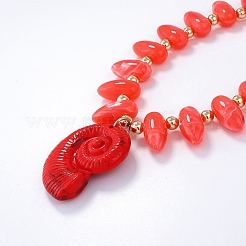 Летние пляжные ожерелья из пластиковых бусин CCB с подвеской в форме раковины из смолы и цепочками с литой отделкой&nbsp;LS-NJEW-D336-03A-G