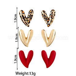 3 пара серег-гвоздиков из сплава с леопардовым принтом в форме сердца&nbsp;FS-WG7979B-01