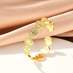 Плоский круглый браслет-манжета с крестом иисусом&nbsp;LS-BJEW-I298-03G