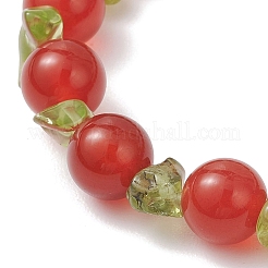 Эластичные браслеты для женщин из натуральных бусин перидота и сердолика.&nbsp;BJEW-JB13279-02