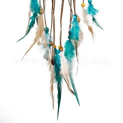 Кожаная тканая сетка/паутина ручной работы с настенным украшением из перьев&nbsp;HJEW-G015-08A