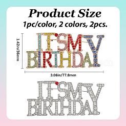 2 шт. 2 стиля «Это мой день рождения» броши из сплава со стразами для рюкзака и одежды&nbsp;JEWB-GF0011-51A