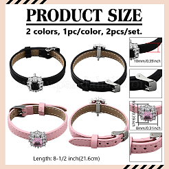 2шт 2 цвета регулируемые браслеты из искусственной кожи с паве из кубического циркония для женщин&nbsp;BJEW-GO0002-16