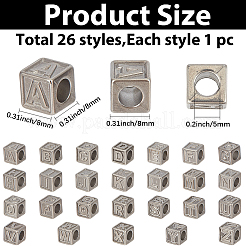 26 шт. 26 стиля кубических бусин из нержавеющей стали 304&nbsp;STAS-PA0001-03