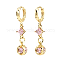 Серьги-кольца с ромбами из латуни с микропаве из кубического циркония&nbsp;EJEW-C156-01G