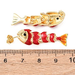 Серьги-гвоздики с подвесками из латуни с микропаве из кубических цирконий&nbsp;EJEW-C174-05G-04