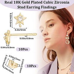 5 пара сережек-гвоздиков в форме звезды из латуни с микропаве из прозрачного кубического циркония&nbsp;ZIRC-BBC0002-55