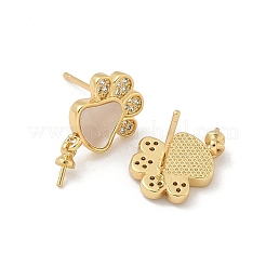 Латунные микрофибриллы с фианитами и ракушками в виде сережек-гвоздиков&nbsp;KK-Z115-02G