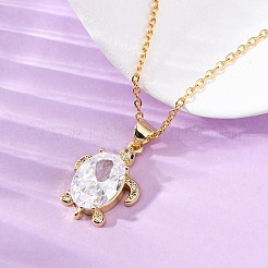 Латунные ожерелья с подвесками из прозрачных кубических цирконий с морскими животными&nbsp;NJEW-L184-02A-G