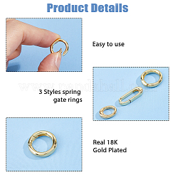 6 шт. 3 стиля латунных пружинных затворных колец&nbsp;KK-HS0015-07