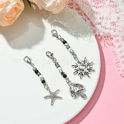 Подвески из сплава гриб/солнце/морская звезда и стеклянные подвески&nbsp;HJEW-YW00006