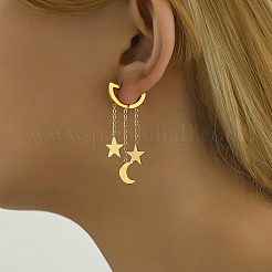 Серьги-кольца из нержавеющей стали 201 в форме звезды и луны с кисточками&nbsp;CV1513-1