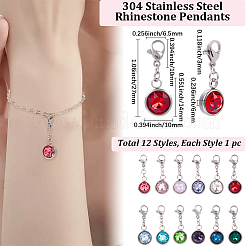 12 шт. 12-х цветные подвески из нержавеющей стали 304 со стразами&nbsp;STAS-BBC0007-19