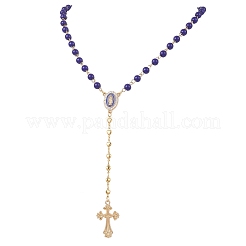 Синие круглые стеклянные четки&nbsp;NJEW-JN05626