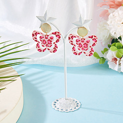 Серьги-гвоздики с подвесками из акрила и бабочки с латунным принтом&nbsp;EJEW-TA00674