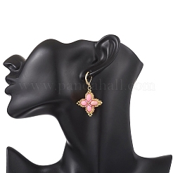 Серьги с застежкой-молнией из клеверного стекла и синтетической императорской яшмы&nbsp;EJEW-MZ00658-01