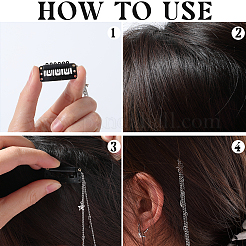 2 шт. двухцветная металлическая цепочка для волос с подвесками в виде луны и звезд и железными заколками-гребнями для волос&nbsp;OHAR-GF0001-35