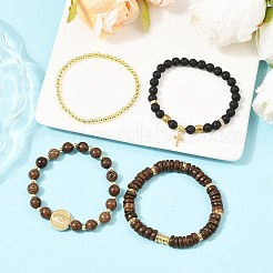 4 комплект из 4-х браслетов из натуральной лавы&nbsp;BJEW-JB12491