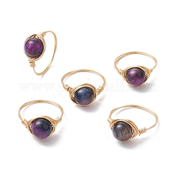 Круглые натуральные радужные кольца с тигровым глазом&nbsp;RJEW-JR00859-01