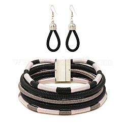 Многослойные ожерелья и серьги-капли из сплава с полиэстеровым шнуром&nbsp;FS-WGF58CA-02