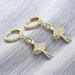 Латунные серьги-кольца из прозрачного кубического циркония&nbsp;EJEW-F362-15G