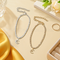 4 шт. 2 цвета латунь и железо кристалл горный хрусталь звезда луна подвеска браслеты для женщин&nbsp;AJEW-HY0002-60