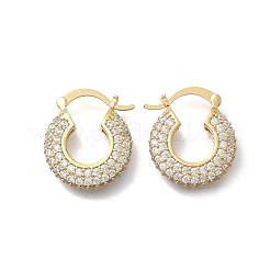 Латунные плоские круглые серьги-кольца с микропаве из прозрачных кубических цирконий&nbsp;EJEW-K318-04B-G