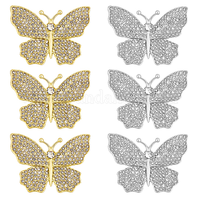 6 шт. 2-цветные бабочки из сплава со стразами на лацкан для одежды рюкзака&nbsp;JEWB-OC0001-07-1