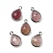 Natural Strawberry Quartz Faceted Pendants, Rack Plating Golden Plated Brass Teardrop Charms, 14x9.5x4mm, Hole: 1.4mm