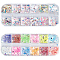 12-grid PET & Aluminum & ABS & Styrene Nail Art Decoration, Nail Art Decoration Accessories, Nuggets, Mixed Color, 1~4x1~4x0.1mm