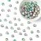 100Pcs Crackle Glass Beads, Round, Two Tone, Medium Sea Green, 8~8.5mm, Hole: 1.2mm
