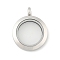 304 Stainless Steel Floating Locket Pendants, with Glass, Flat Round, Stainless Steel Color, 32x25x6mm, Hole: 5mm