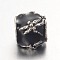 Barrel Large Hole Alloy Enamel European Beads, Antique Silver, Black, 9x9x5mm, Hole: 5mm