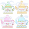 12Pcs 4 Colors Flower Printed 3D Teapot Shaped Paper Candy Gift Boxes with Ribbon, Mixed Color, 8.5x8.5x10.5cm, 3pcs/color