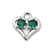 Brass Micro Pave Cubic Zirconia Pendants, Heart Charms, Rack Plating, Long-Lasting Plated, Cadmium Free & Lead Free, Platinum, Green, 10.5x10x2.5mm, Hole: 1.5mm