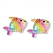 Resin Cabochons, with Glitter Powder, Fish, Colorful, 19.5x23x6mm