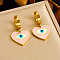304 Stainless Steel Enamel Heart with Evil Eye Hoop Earrings, with Synthetic Turquoise, Golden, 30x18mm