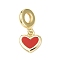 Brass Enamel European Dangle Charms, Red Heart Large Hole Pendants, Real 18K Gold Plated, 23mm, Hole: 4.7mm