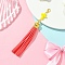 Cross Acrylic & Faux Suede Tassel Pendant Decorations, with Alloy Lobster Claw Clasps, Salmon, 120mm