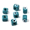 Handmade Evil Eye Lampwork European Beads, Large Hole Beads, Cube, Teal, 8~9x9~10x9~10mm, Hole: 4.3mm