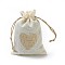 Burlap Packing Pouches, Drawstring Bags, Rectangle with Heart, Antique White, 14.2~14.5x10cm