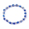Handmade Round Evil Eye Lampwork Beaded Stretch Bracelets, with Alloy Spacer Beads, Antique Silver, Blue, Inner Diameter: 2 inch(5.2cm)