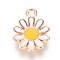 Alloy Pendants, with Enamel, Daisy, Light Gold, White, 15x11.5x2mm, Hole: 1.4mm